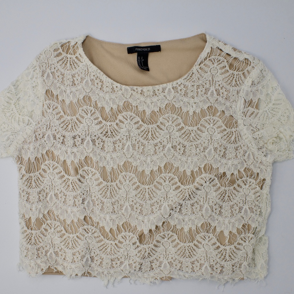 Forever 21 Cream Nude Lace Crop Top